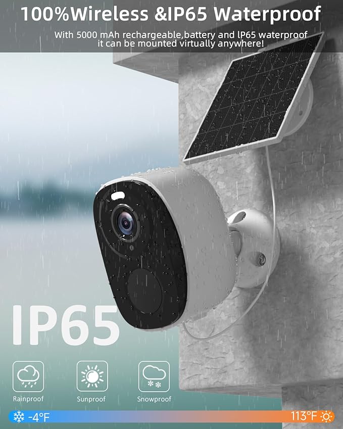 2.4&5ghz WiFi Solar Security Cameras Wireless Outdoor,2K QHD Home Security System, 4 Cameras Kit with 130° Ultra-Wide View, 2-Way Talk, IP65,Color Night Vision, Spotlight & Siren (4, White)