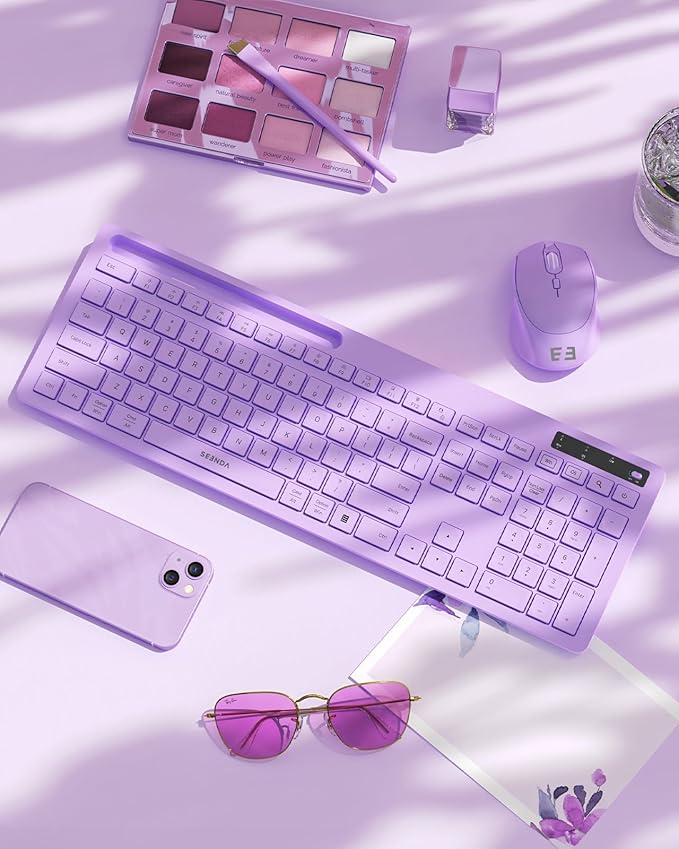 Wireless Keyboard and Mouse for MacBook, seenda Full-Size Purple Keyboard with Phone Holder, 2.4G USB A & Type C Receiver, Compatible for Mac, MacBook/Air/Pro Windows Computer/Desktop/Laptop