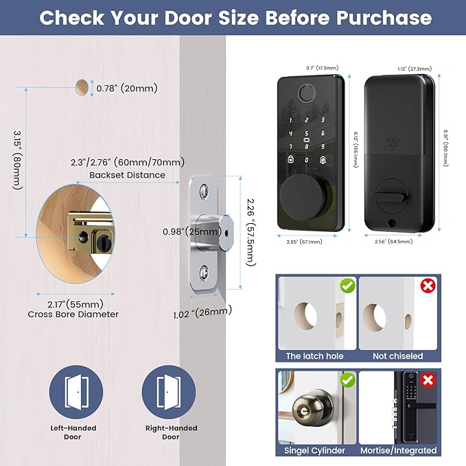 Keyless Entry Door Lock, Smart Door Lock, Smart Deadbolt Lock with Keypad, Auto & One Touch Lock | Smart Locks for Front Door | Easy Installation | Exact Fingerprint | App Control | 12-Month Battery