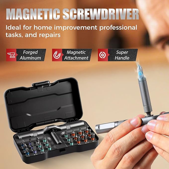 24 In 1 DIY Screwdriver Set Magnetic, 2025 New Multi Bit Screwdriver Sets Portable, Precision Screwdriver Kit Durable, Toolbox Screwdriver Set Suitable for Home Repair (1)