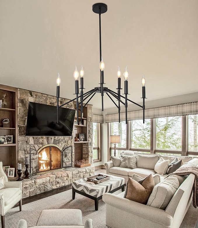 9-Light Black Chandeliers, Vintage Farmhouse Candle Chandelier for Dining Room, E12 Base High Ceilings Hanging Pendant Lighting Lights Fixtures for Bedroom, Kitchen, Entryway, Living Room