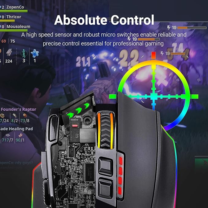 Redragon M801 Wireless Gaming Mouse, RGB Gaming Mouse with MMO 9 Programmable Macro Editing Buttons, UP 16000 Adjustable DPI, Rapid Fire Button for Game, Windows,PC - Wireless, Black