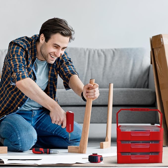 81pcs 3-layer Household Tool Set with 3.7V Cordless Screwdriver with Bits and Basic Home Hand Tools for Garden Office House Repair