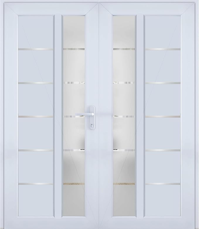 VDOMDOORS Front Exterior Prehung Metal-Plastic Double Doors/MANUX 8088 White Silk/Residential Doors Entrance Patio Garage 72 x 80