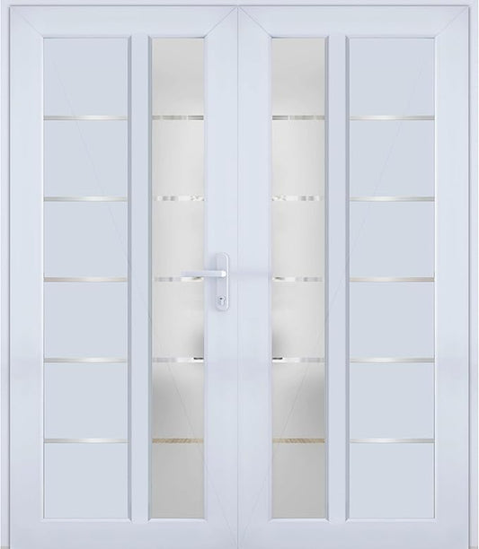 VDOMDOORS Front Exterior Prehung Metal-Plastic Double Doors/MANUX 8088 White Silk/Residential Doors Entrance Patio Garage 72 x 80