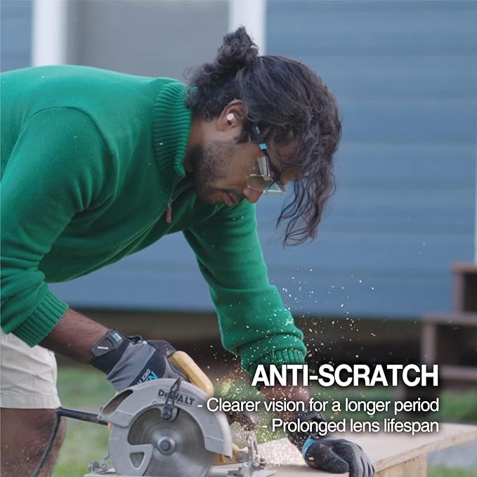 DEX FIT Safety Work Over Glasses SG210 OTG; 6 Pairs, Z87 for Men & Women, Fog & Scratch Resistant, Adjustable, UV Block (Black & Blue Frame, Clear Lens)