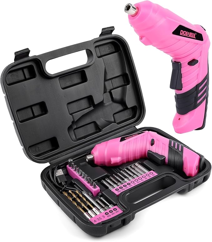 DOWELL Power Electric Cordless Screwdriver Set Rechargeable 3.6V Power Screwdriver Kit Tools for Women with 27pcs Accessories Pink