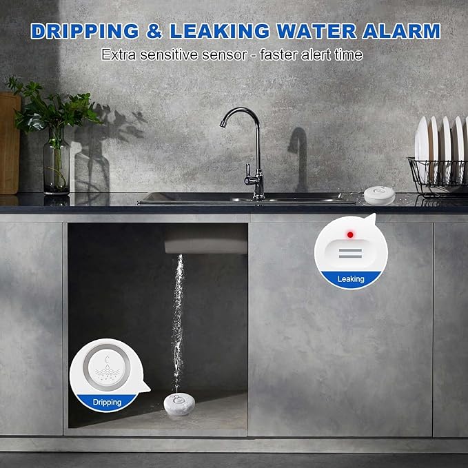WiFi Water Leak Detectors for Home 3 Pack, Wireless Smart Water Leak & Drip Alarm, 120dB Adjustable Loud Water Leak Sensor, App Alerts, 3 Water Sensors & 1 Hub for Kitchen, Bathroom, Sink, Laundry