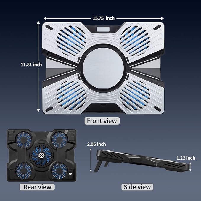 Thermoelectric Laptop Cooling Stand with 5 Fans - Adjustable Height for Laptops up to 19", Compatible with MacBook, Alienware, ROG & Gaming Laptops