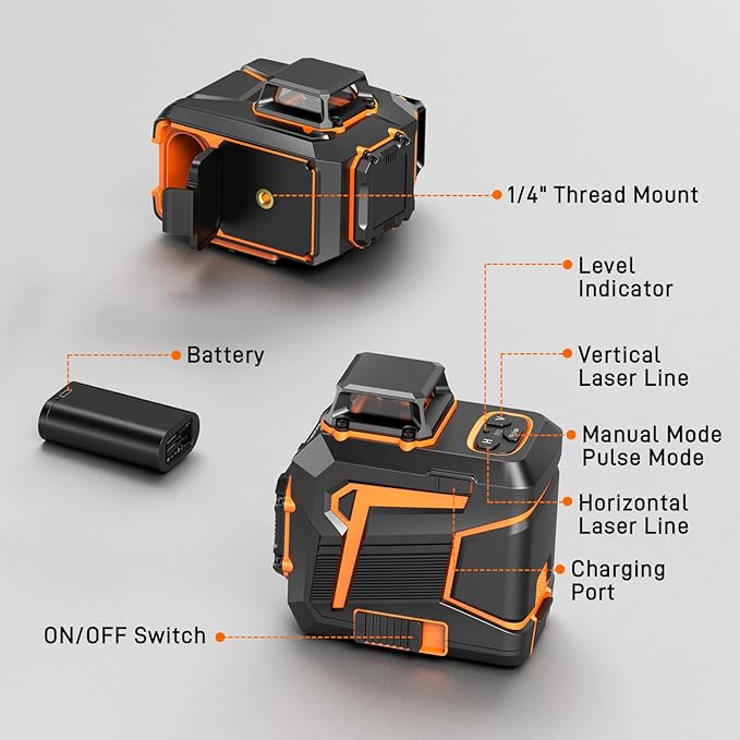 Laser Level 360 Self Leveling Green Line Laser Level Tool Wall Suction Stand Receiver 100ft Line Laser for Picture Hanging Outdoor Rechargeable Battery,2x360,2D