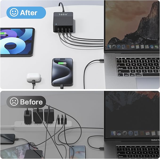 2025 Latest USB C Fast Charger,165W GaN 4-Port Charging Station Hub Block Cube, USB C Wall Charger Blocks with Dual Type C Ports,for iPad/iPhone 17 16 15 14 13 12 Pro Max Pixel Note Galaxy