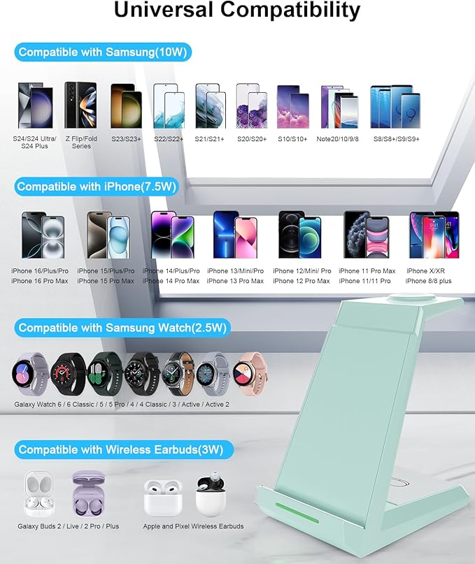 Wireless Charger for Samsung Charging Station - NANAMI 3 in 1 Android Phone Trio Multiple Devices Charger for Samsung S25 S24 S23 Ultra/Galaxy S22 /S21/Z Flip 5/Fold 5/Buds, Galaxy Watch 6/5 Pro/4