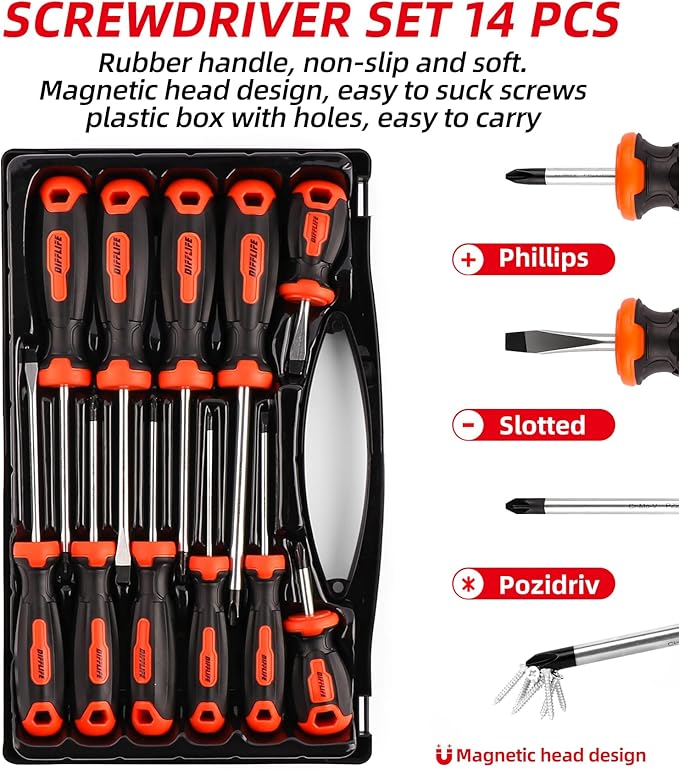 Screwdriver Set 14-Piece Precision Screwdrivers with box, Phillips, Slotted, Pozidriv, Magnetic Screwdriver Repair Tool Kit, Watch, Computer, Automotive, Phone (14-Piece)