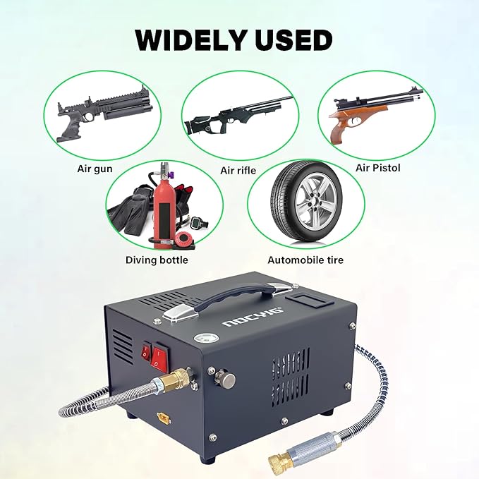 Pcp air compressor 4500PSI Portable PCP Compressor, 12V DC/110V AC PCP Airgun Compressor Manual-stop, w/External Power Adapter, Built-in Fan, Suitable for Paintball, Air Rifle, Scuba Bottle