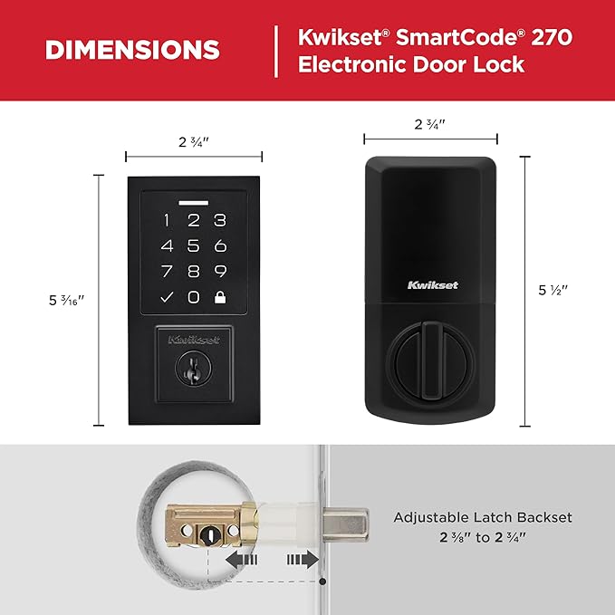 Kwikset SmartCode 270 Keyless Entry Electronic Touchpad Deadbolt Door Lock with Auto-Lock, Custom User Codes, Advanced Security in Matte Black Contemporary