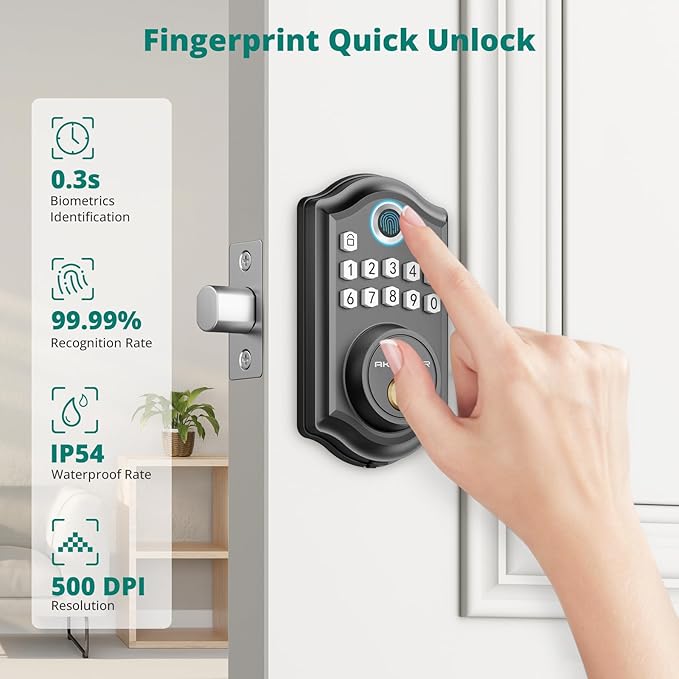 DS10 Pro Keyless Entry Door Lock, Fingerprint Door Lock, Electronic Keypad Lock, Smart Deadbolt, Smart Locks for Front Door, Auto-Lock & One Touch Locking with Bluetooth - Matte Black