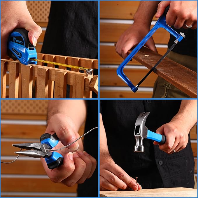 Tool Set: Tool Kit with 12V Cordless Drill, Hand Toolbox with storage case, Mechanic Tool set for Home Repairs, Blue