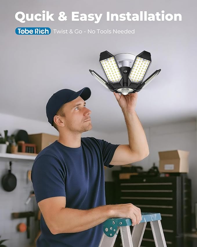 2 Pack Motion Sensor Garage Lights, 20000LM Motion Sensor Shop Light with 3 Switch Modes, 6500K Indoor Motion Activated Shop Lights for Garage, Workshop, Utility Room