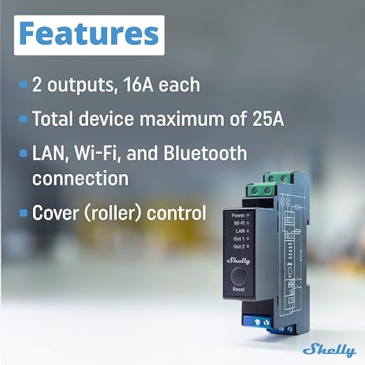 Shelly Pro 2PM | Wi-Fi & LAN 2-Channel Smart Relay with Power Metering | Home Automation | Compatible with Alexa & Google Home | iOS Android App | Remote Appliances Control & Monitoring