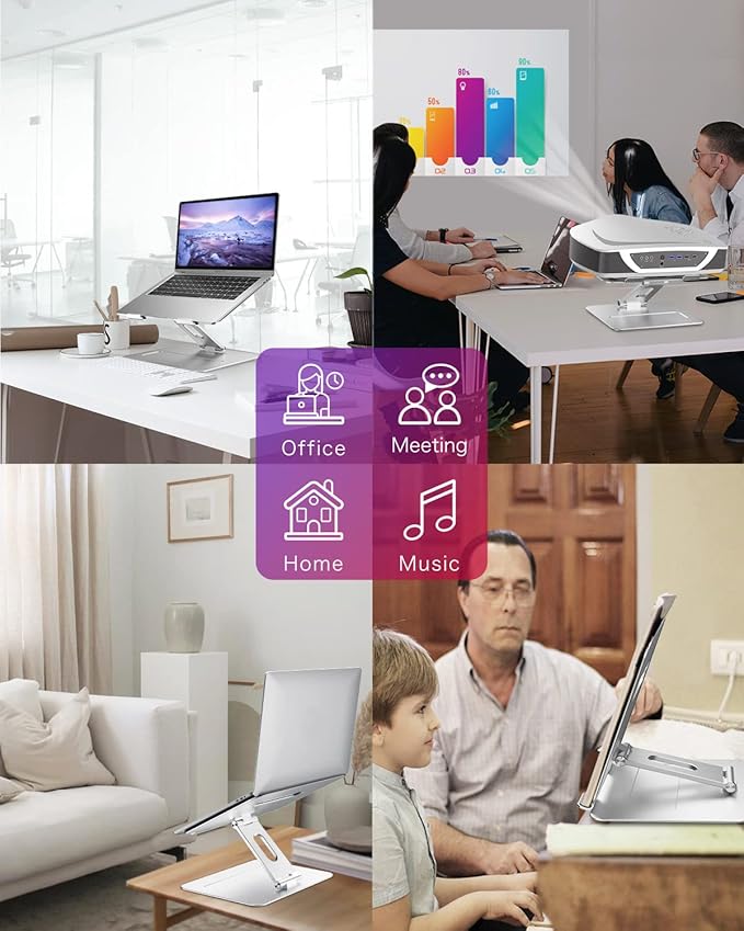 Adjustable Laptop Stand for Desk | Ergonomic Aluminum MacBook Riser with Heat-Vent, Compatible for 10-17" Laptops, Silver