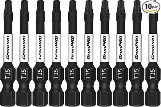 Screwdriving Power Bits T15-2IN*10pcs,Torx Head Bit Set,High Impact Tough Magnetic #15 1/4 Inch Hex Shank S2 Alloy Steel Star Bits Set,2" Long Drill Bit