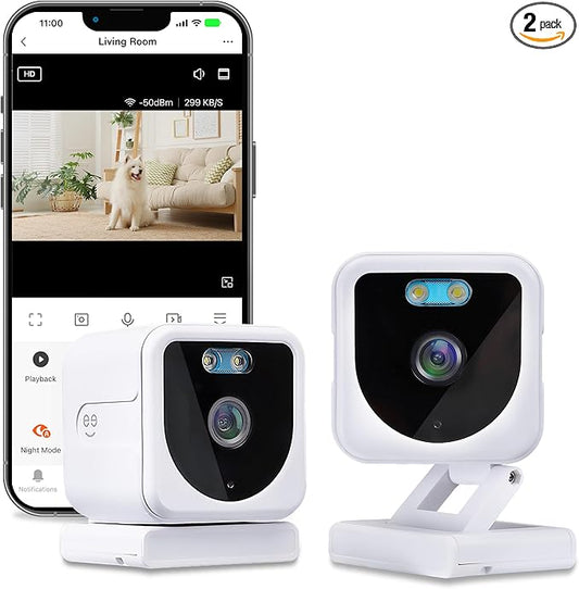 Geeni Mini 1080P Indoor/Outdoor Security Camera 2-Pack, Smart WiFi Cameras with Motion & Sound Detection, Night Vision, 2-Way Audio, Cloud & MicroSD Card Storage, Compatible with Alexa & Google