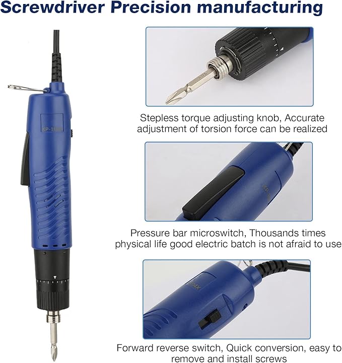 WALFRONT Electric Screwdriver Adjustable 1/4" Handheld Straight Shank Practical Repair Kit 900RPM Fit Screw 2-6mm(US Plug 110V)
