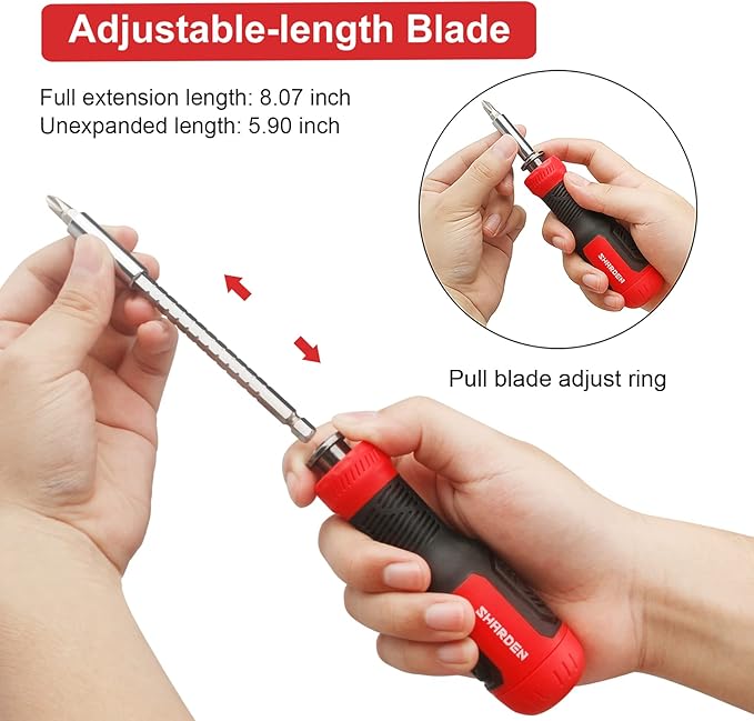 SHARDEN Multi Screwdriver 13-in-1 Screw Driver Adjustable Screwdriver Set Multitool All in One with Torx Security, Flat Head, Phillips, Hex, Square and 1/4 Nut Driver