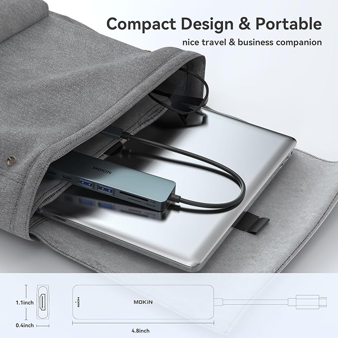 USB C Hub HDMI Adapter for MacBook Pro/Air, MOKiN 7 in 1 USB C Dongle with HDMI, SD/TF Card Reader, USB C Data Port,100W PD, and 2 USB 3.0 Compatible for MacBook Pro/Air, Dell XPS, Lenovo Thinkpad.