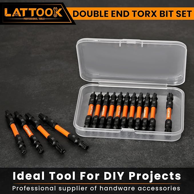 15-Piece Torx Bit Set, LATTOOK Double-ended Security Torx Bit Set Tamper Proof Star Bits, Magnetic S2 Steel, 3'' Long