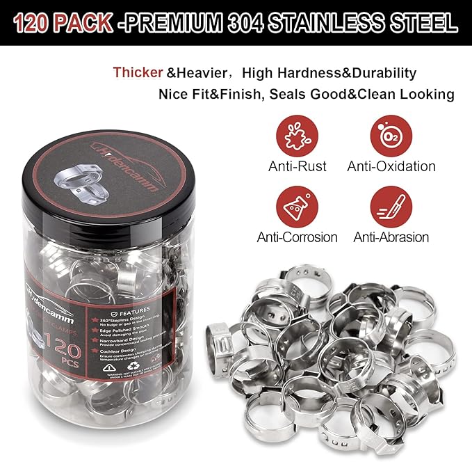 120PCS 3/4 Inch PEX Cinch Clamps Rings, Premium 304 Stainless Steel crimping clamps, PEX Fitting Clamps Pinch Ring for Tubing Pipe Fitting Connections (3/4"x120)