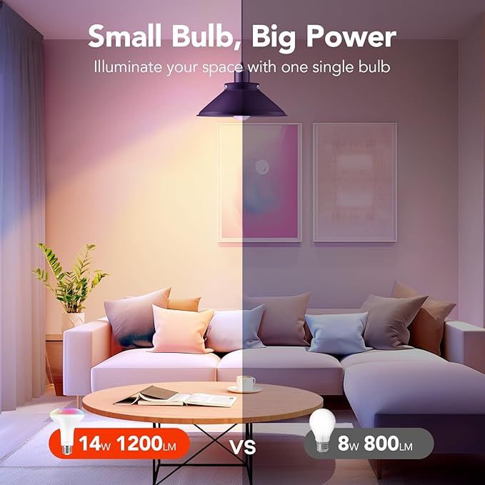 OREiN Matter Smart Light Bulb,1200 Lumens BR30 Smart Flood Light Bulbs Work with Alexa, Apple Home, Google Home, SmartThings, Color Changing Light Bulbs 2.4Ghz WiFi, 85W 4Pack