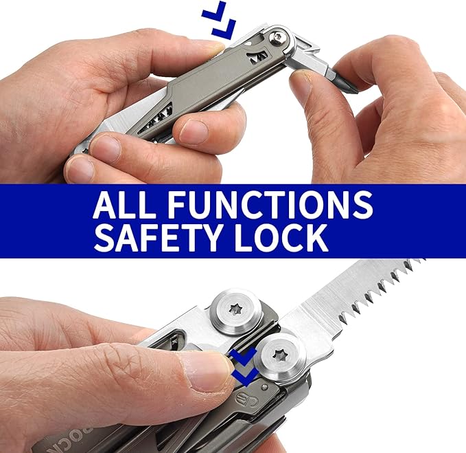 Multitool,19-in-1 Multitool Pliers with Titanium-plated Handle, Safety Locking, Lightweight EDC Tool and Nylon Sheath for Men,Outdoor Survival,Hiking,Camping