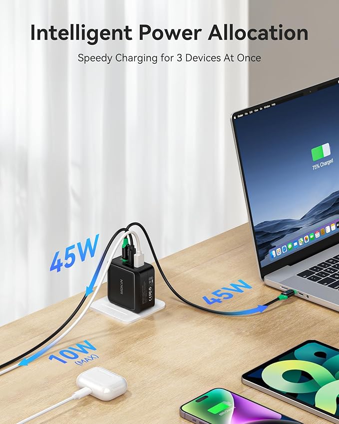 100W USB C Charger, 3-Port GaN+ USB C Charging Block, Foldable and Compact Fast Wall Charger Power Adapter for MacBook Pro/Air, iPad Pro, iPhone 16/15, Dell XPS, Galaxy S24/S23, and More
