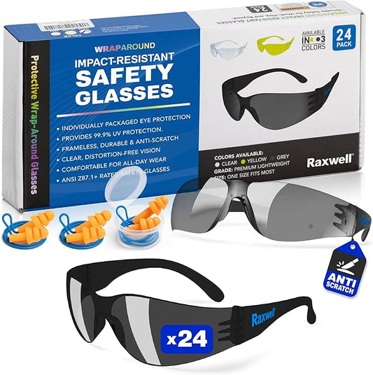 Raxwell Clear Safety Glasses, ANSI Z87.1, Wraparound, Anti-Scratch, Impact-Resistant, Eye Protection for Work & DIY
