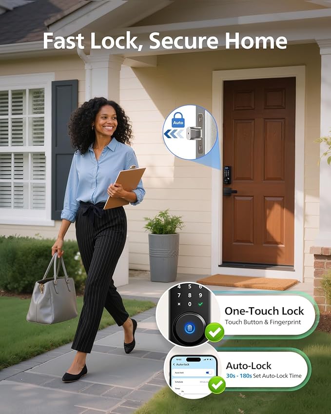 Philips Built-in WiFi Smart Lock, Keyless Entry Door Lock with App, Touchscreen, Indicator Light, Fingerprint Door Lock — Works with Alexa & Google, Splash-Proof Design, Includes 8 Batteries