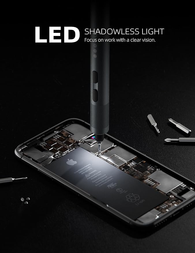 Mini Electric Screwdriver Set, 37 Self-Magnetic Bits, Dual Mode Electric/Manual, 3.7V Rechargeable, Max 3 N.m Torque, Clip Storage Case, Repair Tool for Phone Laptop Camera Watch Computer- Grey