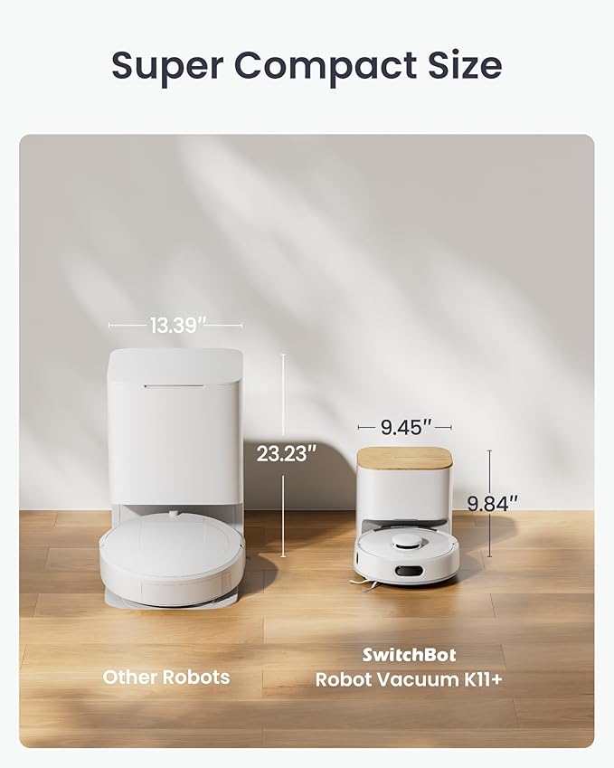 SwitchBot Robot Vacuum and Mop K11+ with Matter, 6000Pa Powerful Suction, 90 Days Hands-Free, Self Emptying, LDS Smart Navigation Mapping, 3.6-Inch Slim Design, Work with Apple Home, Alexa, GoogleHome