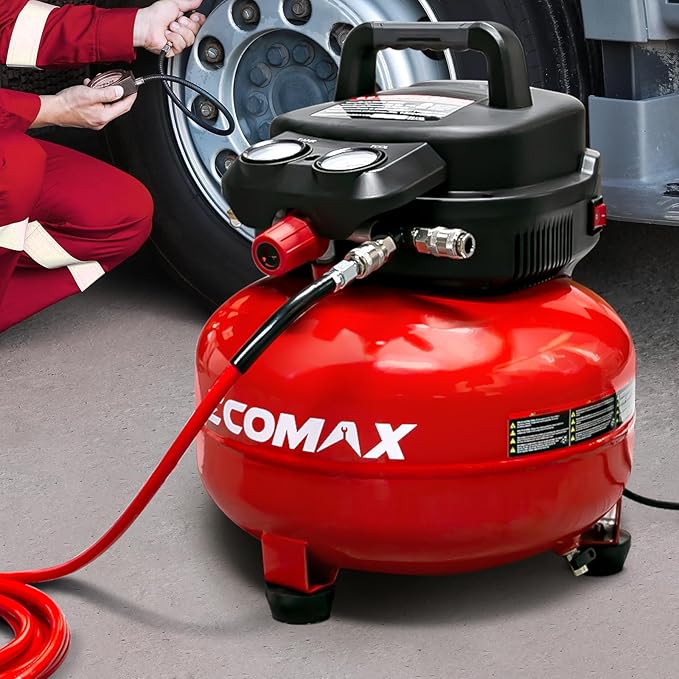 Air Compressor, 6-Gallon Pancake Air Compressor with 25 FT Air Hose, MAX 175PSI Pressure/1.5HP, Compressor for Air Tools, Car Tires, Garage, and Shop