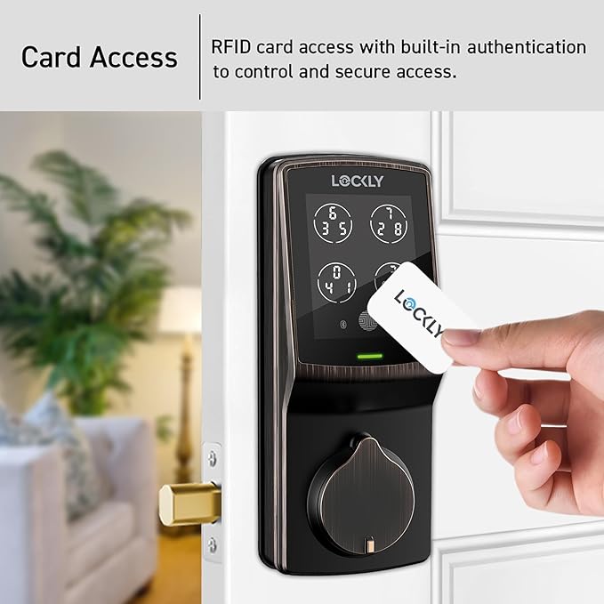 Lockly Secure Plus, RFID Card Smart Lock, Keyless Entry Door Lock, Smart Locks for Front Door, PIN Genie® Keypad, 3D Biometric Fingerprint Sensor, Auto Lock Smart Door Lock