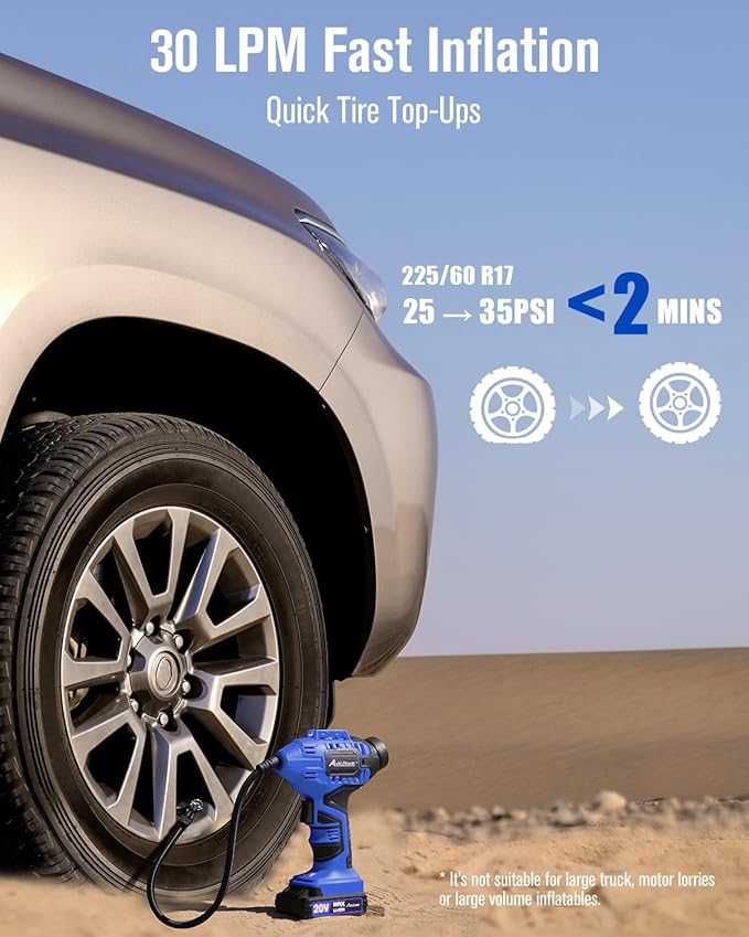 Avid Power Cordless Tire Inflator Portable Air Compressor, 20V Rechargeable Battery Tire Pump w/ 12V DC Power Adapter, Digital Pressure Gauge, Auto Air Pump for Many Inflatables (Blue)