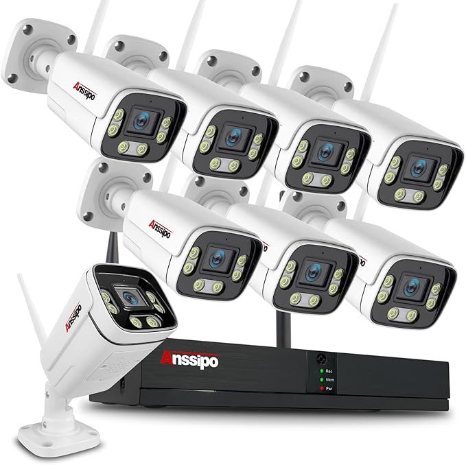 8Channel Wireless Security Camera Surveillance System with Two-way Audio/AI Face Detection/Colour Night Vision/Smart Playback Video, 8 CH WiFi NVR kit, 8pcs 3 Megapixel Security Cameras, NO HARD DRIVE