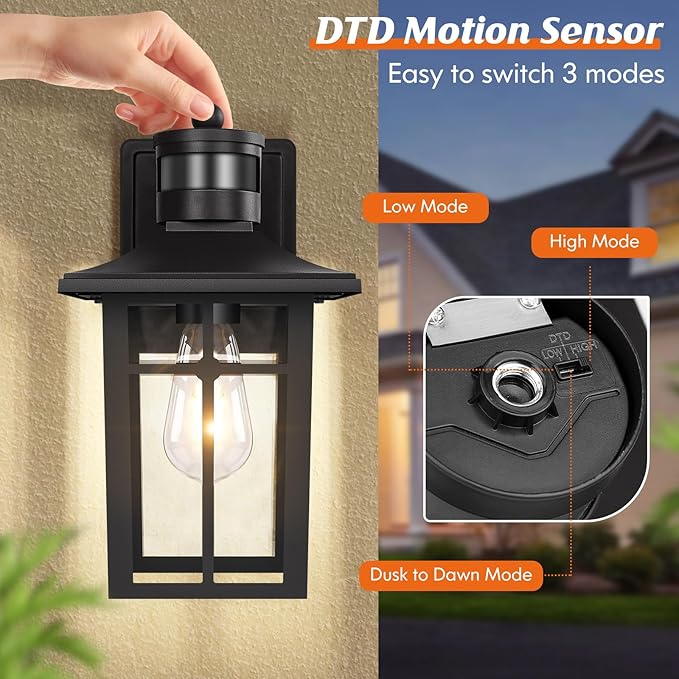 Outdoor Light Fixture Motion Sensor, 2-Pack Exterior Motion Sensor Outdoor Lights, Aluminum Outdoor Garage Lights Motion Sensor, ETL Listed Dusk to Dawn Outside Lights for House, Garage, Porch