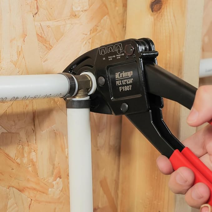 iCrimp ICP-1234AH PEX Crimping Tool Kit - 1/2-in & 3/4-in Copper Crimp Rings, Dual Size Crimper, PEX Removal Tool and Pipe Cutter - Meets ASTM F1807 Standard