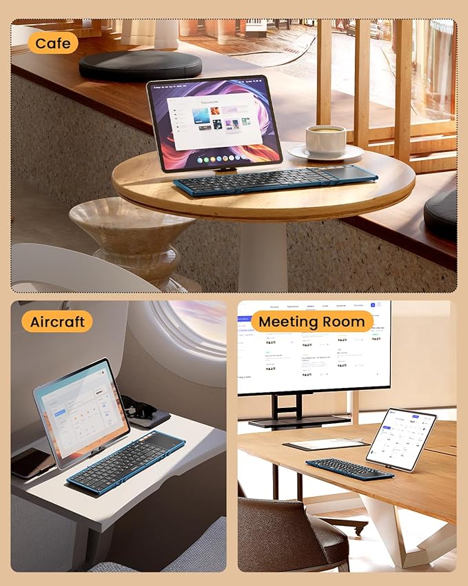 ProtoArc Foldable Keyboard with Touchpad, XK01 TP Folding Portable Keyboard, Full Size Keys, Large Trackpad Bluetooth Travel Keyboards for iPad Laptop PC Tablets - Blue