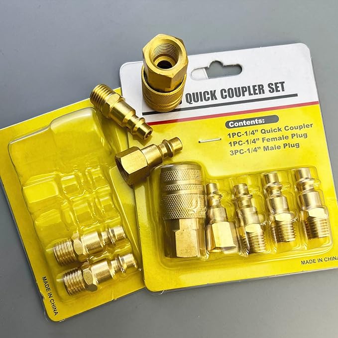 1/4" NPT Solid Brass Air Coupler and Plug Kit,Air Compressor Fittings, Air Compressor Hose Kit, 10pcs Air Line Fittings Quick Connectors