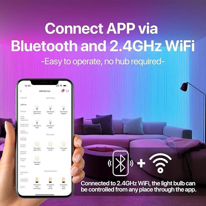 ORALUCE Smart Light Bulbs, WiFi&Bluetooth E12 Smart Bulbs That Work with Alexa Google Home Compatible, 40W Equivalent Type B LED Light Bulb, RGBCW 2700-6500K Color Changing, 5W 450LM, 4Pack, (C37-5W)