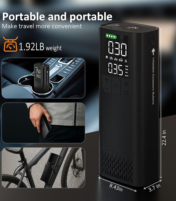 BBD Car Tire Inflator Portable Air Compressor,0.8 Min Full Inflation 160 PSI Digital Electric Auto Air Pump with Pressure Gauge,Type-c Charging Cable,Emergency LED Light for Car Bike Balls Motorcycle