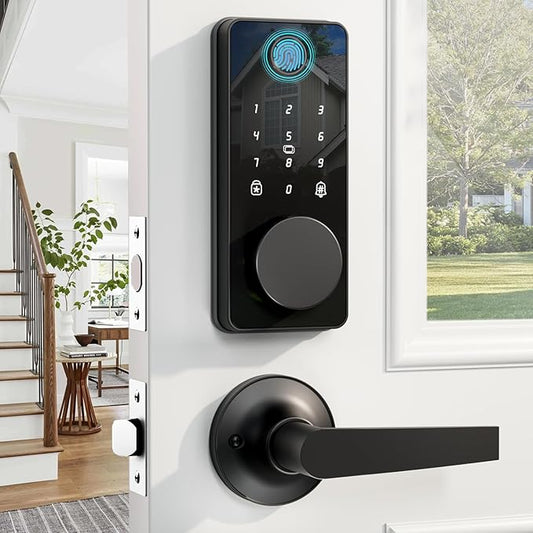 Fingerprint Door Lock Set, Biquole Keyless Entry Door Lock with 2 Lever Handles, Electronic Keypad Deadbolt, Auto & One Touch Lock,Smart Locks for Front Door, Easy Installation, App Control