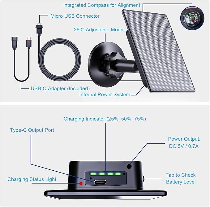 2W Solar Panel Compatible with Blink Outdoor 4(4th Gen)/3rd Gen/XT2/XT Camera, Micro USB & USB-C Solar Charger with10ft Cable, IP66 Waterproof, 360°Adjustable Mount, 2Pack
